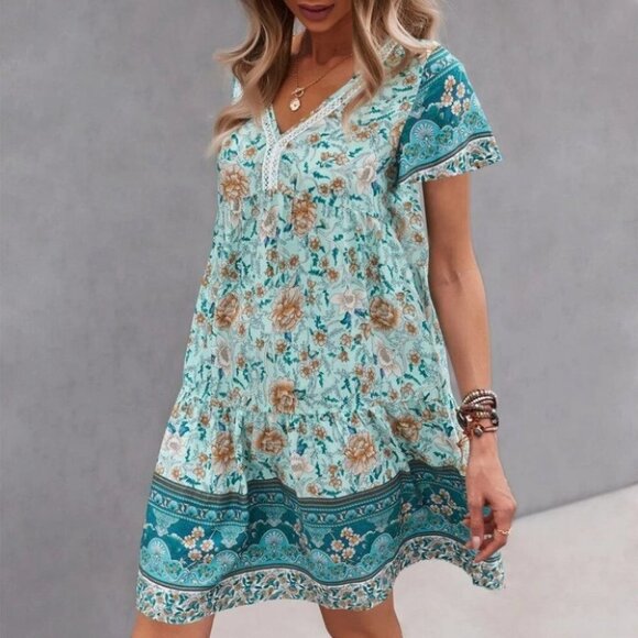 Floral Smock Dress  - BLUE - Picture 6 of 6